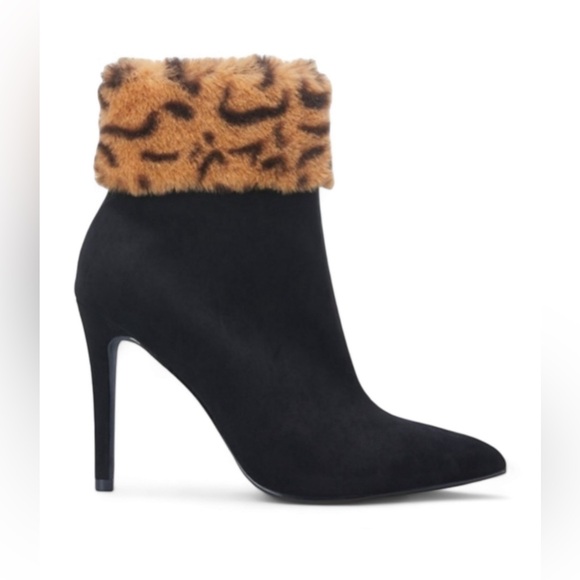 Shoe Dazzle Shoes Lilah Heeled Bootie‎ Black Caviar Leopard pointed toe stilleto - Picture 2 of 10